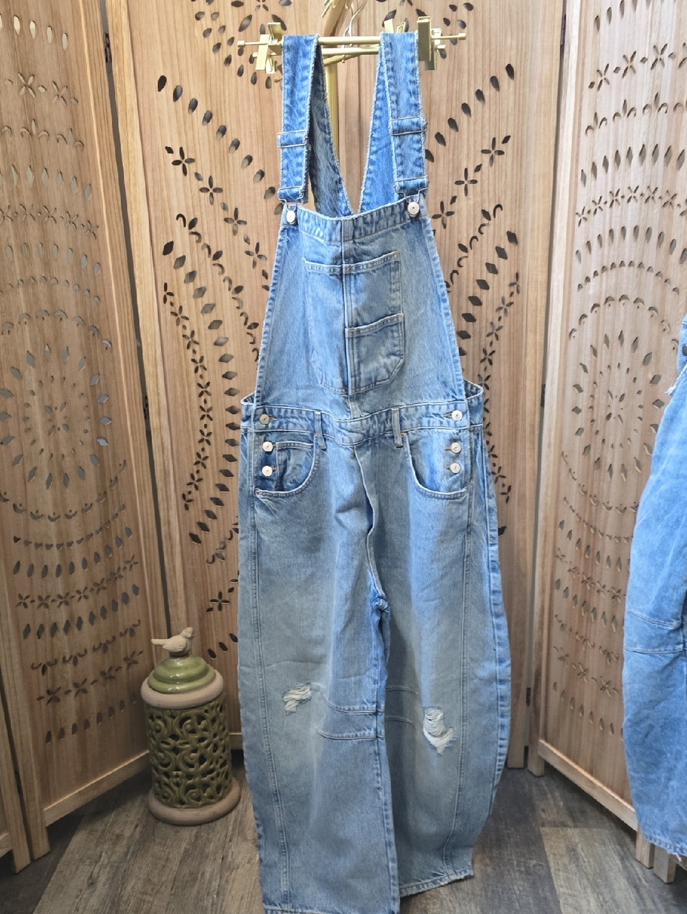 Free People Light Blue Distressed Denim Overalls - Picture 2 of 8